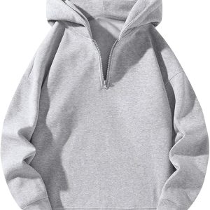 Men's Quarter Zip Hoodies Zip Up Hoodie Long Sleeve Drop Shoulder Sweatshirt Casual Pullover