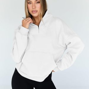 Sweatshirts Quarter Half Zip Pullover Oversized Hoodies Sweaters Comfy Fall Outfits 2025 Winter Clothes