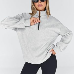 Womens Oversized Sweatshirts Fall Fashion Hoodies Half Zip Pullover Long Sleeve Shirts Clothes Outfits