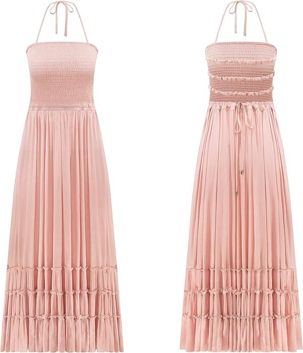 Women's Summer Floral Boho Maxi Dress Wrap Short Sleeve V Neck Ruffle A-Line Flowy Wedding Guest Long Dresses